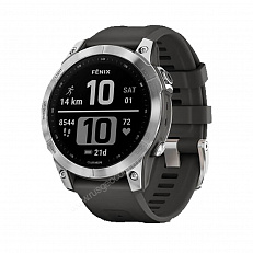 Часы Garmin Fenix 7 серебристый с графитовым силиконовым ремешком