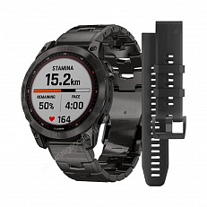 Часы Garmin Fenix 7 Sapphire Solar титановый угольно-серый DLC с угольно-серым титановым DLC браслетом