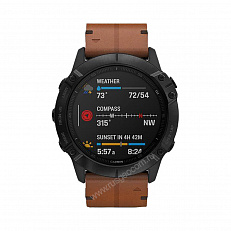 умные Часы Garmin Fenix 6X Sapphire черный DLC с каштановым кожаным ремешком