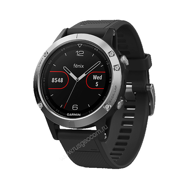 Часы Garmin Fenix 5 серебристые с черным ремешком